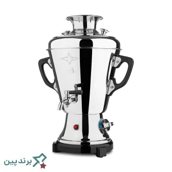 سماور برقی پلان (Plan)، دارای بدنه استیل کششی با آبکاری کروم-نیکل و دستگیرههای باکالیتی
