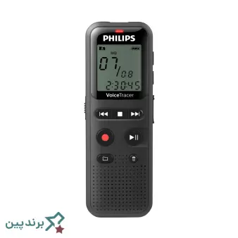 ضبطکننده صدا فیلیپس (Philips) با بدنه فلزی و دکمه کشویی، مجهز به سه میکروفون برای ضبط جهتدار